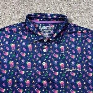 Barstool Sports Mens Transfusion Golf Polo Shirt Navy Blue Small All Over Print